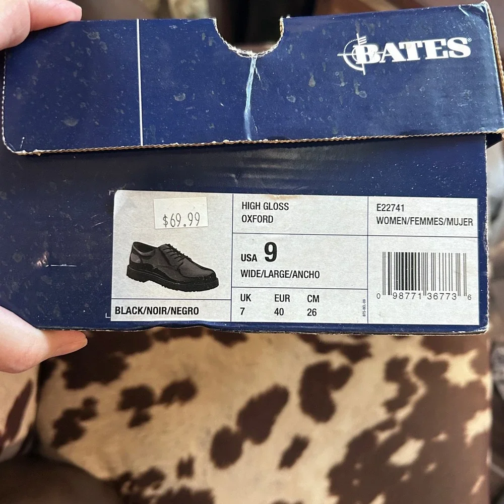 Bates High Gloss Oxford Women‎ 9 Wide Black E22741 Patent Uniform Shoes New